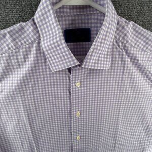 David Donahue Button Up Shirt Men Purple Check 16.5 34/35 Cotton Woven Adult
